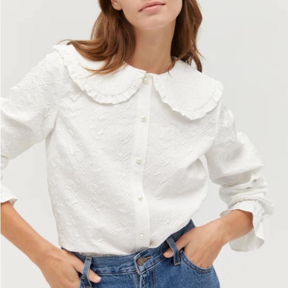 NWT Hill House Home Astrid Top White Jacquard Blouse Size XL Pearl Button